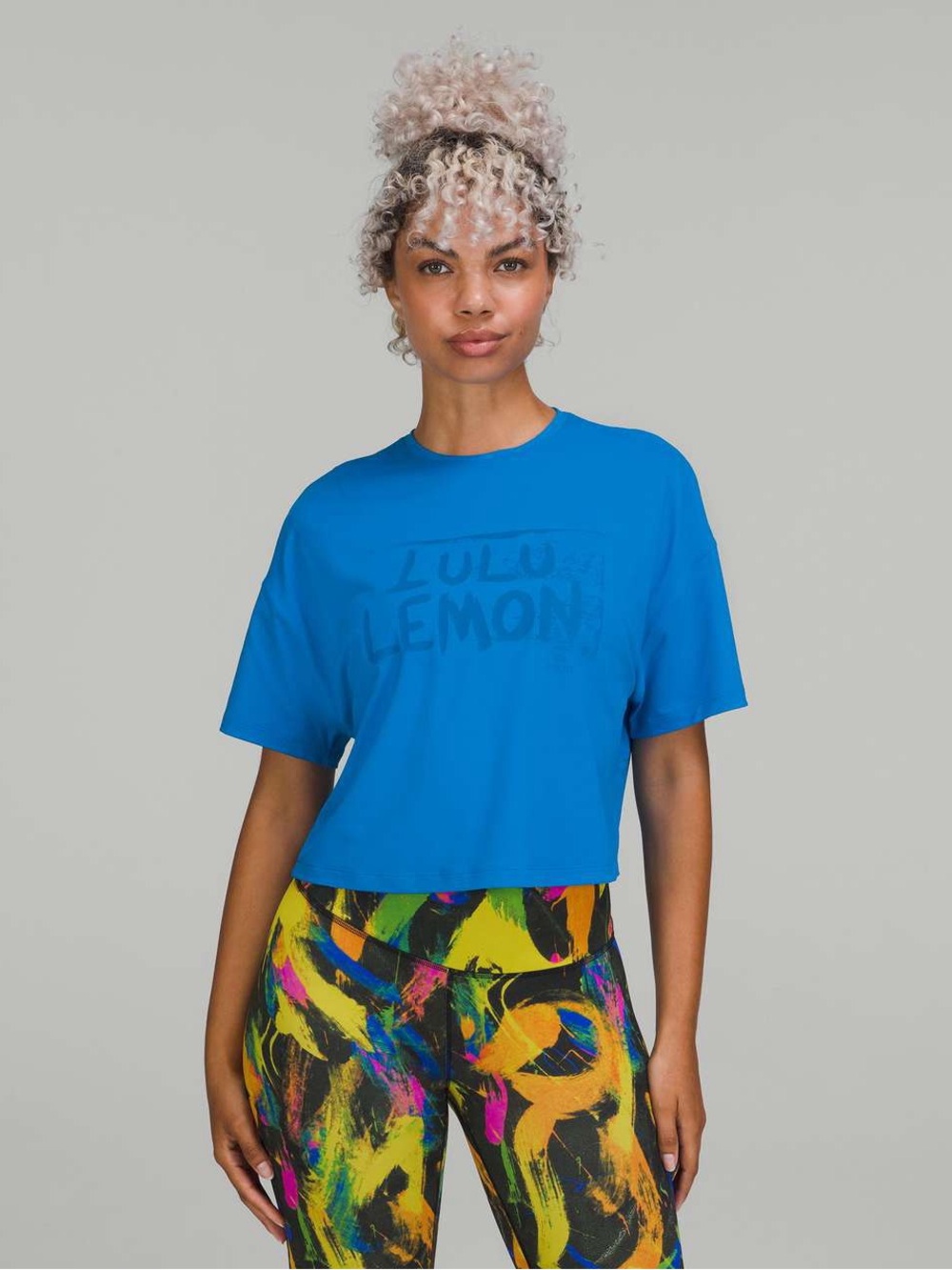 Lululemon| ‘Ed Curtis’ Logo Spell Out Cropped Training Tee (Poolside)